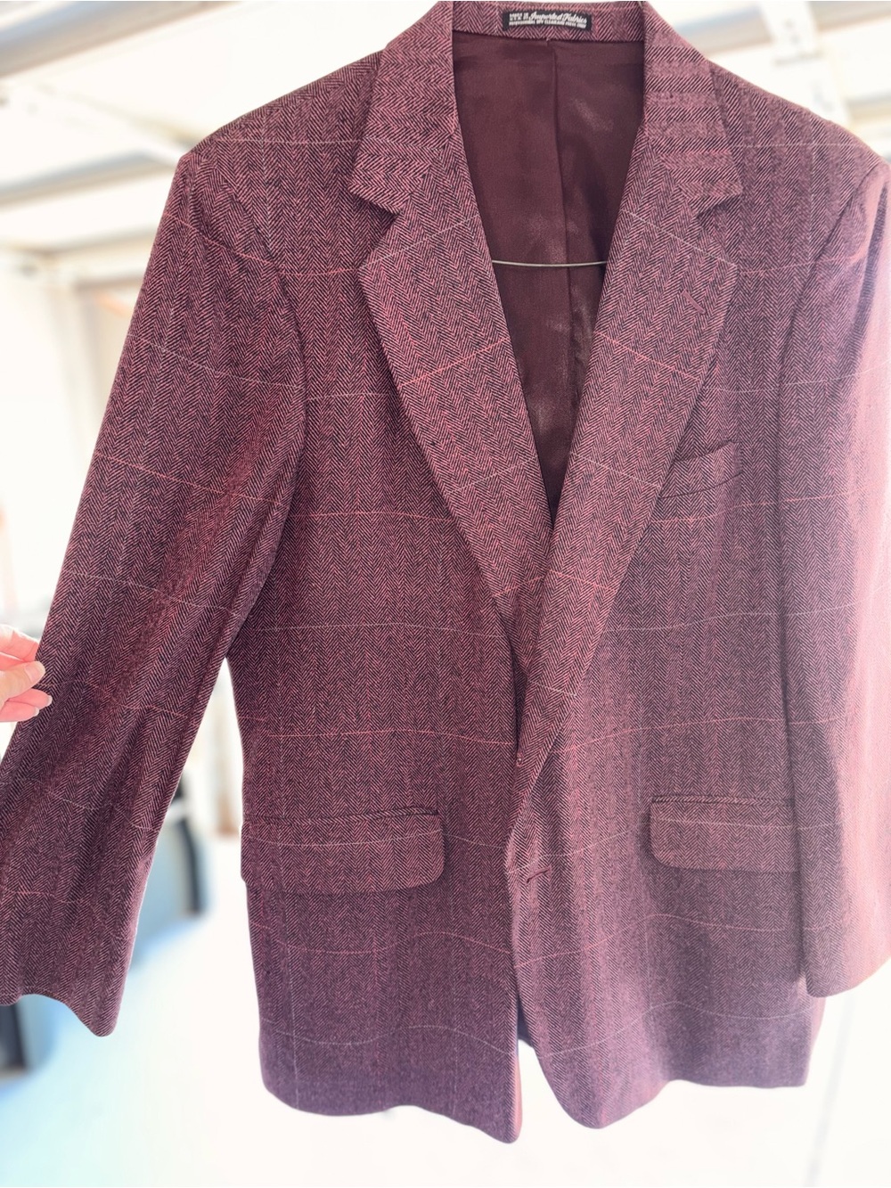 Men's Burgundy Windowpane Sport Coat Blazer